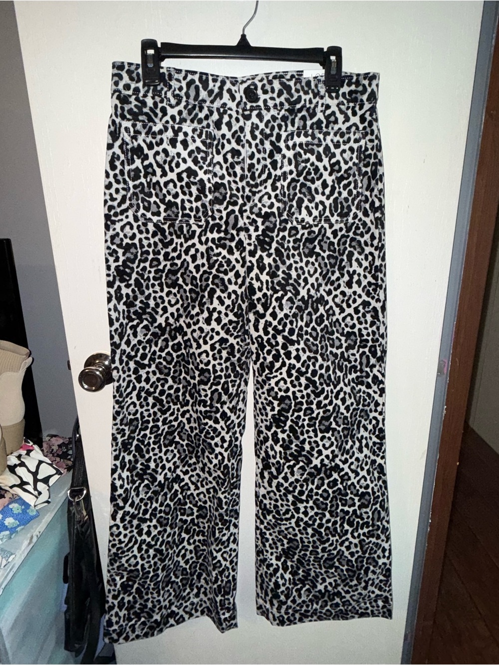 LOFT Black & White Leopard Wide-Leg Pants